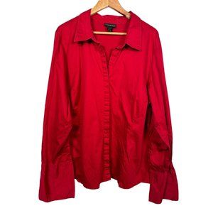 Lane Bryant 22/24 Womens Button Down Shirt Top Red Long Sleeves Cotton Spandex C